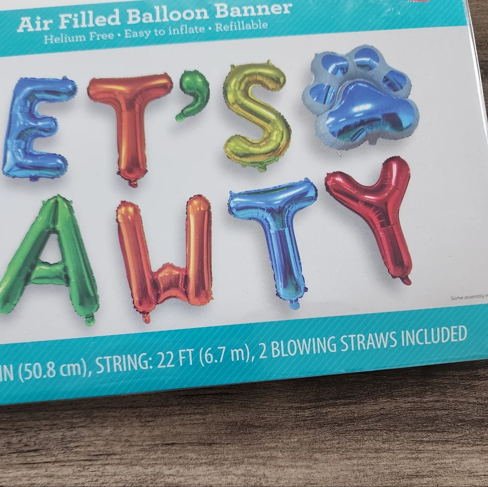 Dog Birthday Party Let's Pawty Balloon Banner NWT